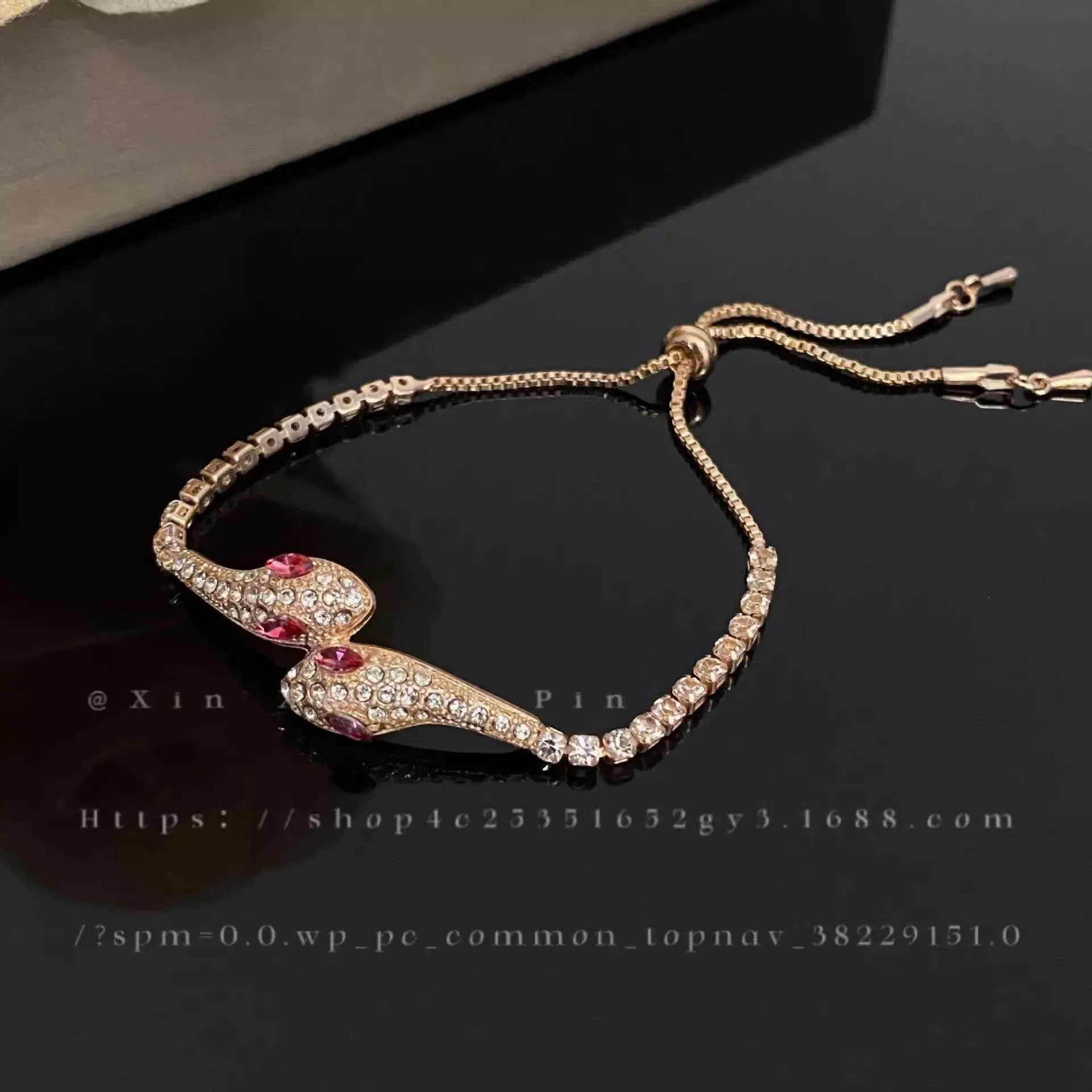 Rose gold diamond snake bracelet, adjustable length