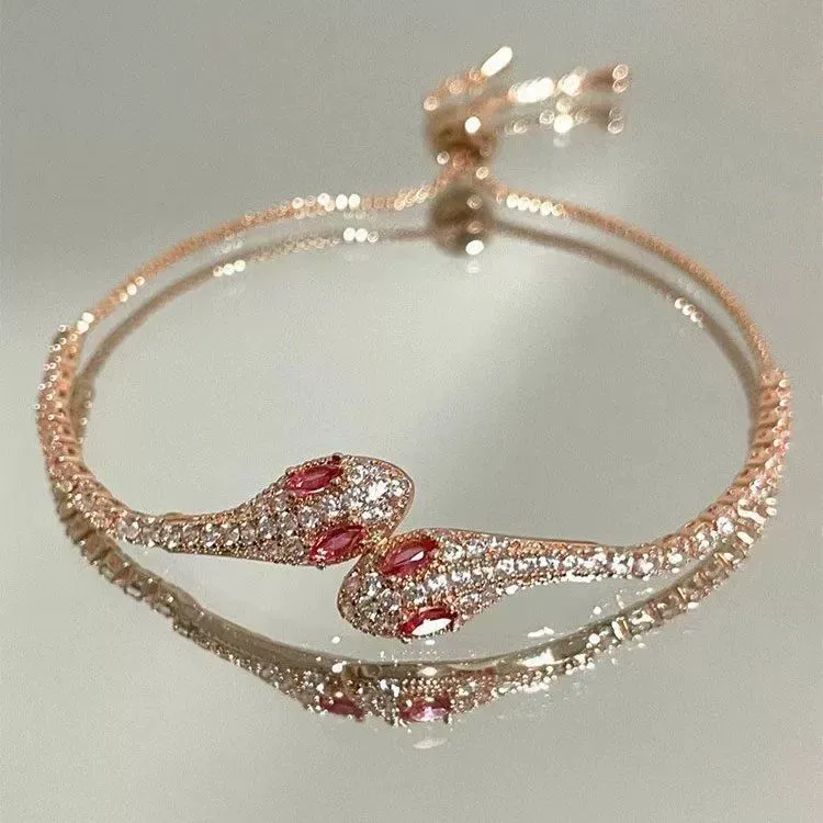 Rose gold diamond snake bracelet, adjustable length