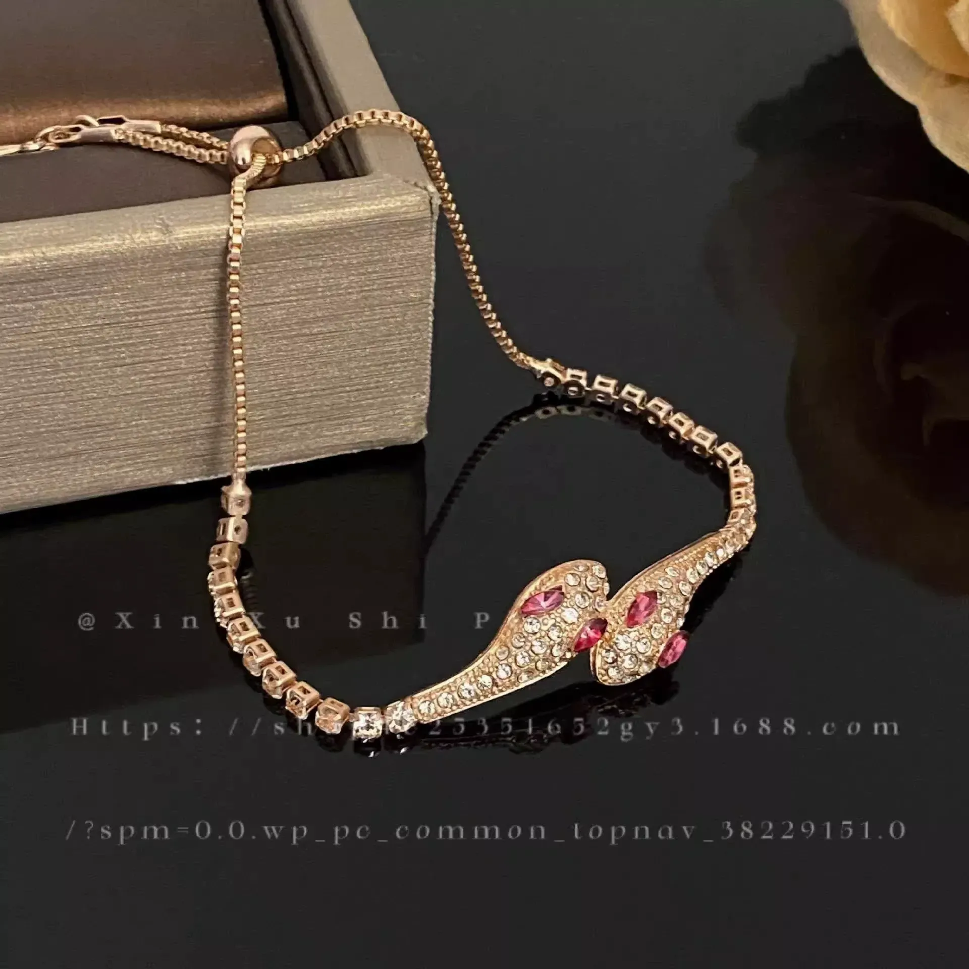Rose gold diamond snake bracelet, adjustable length