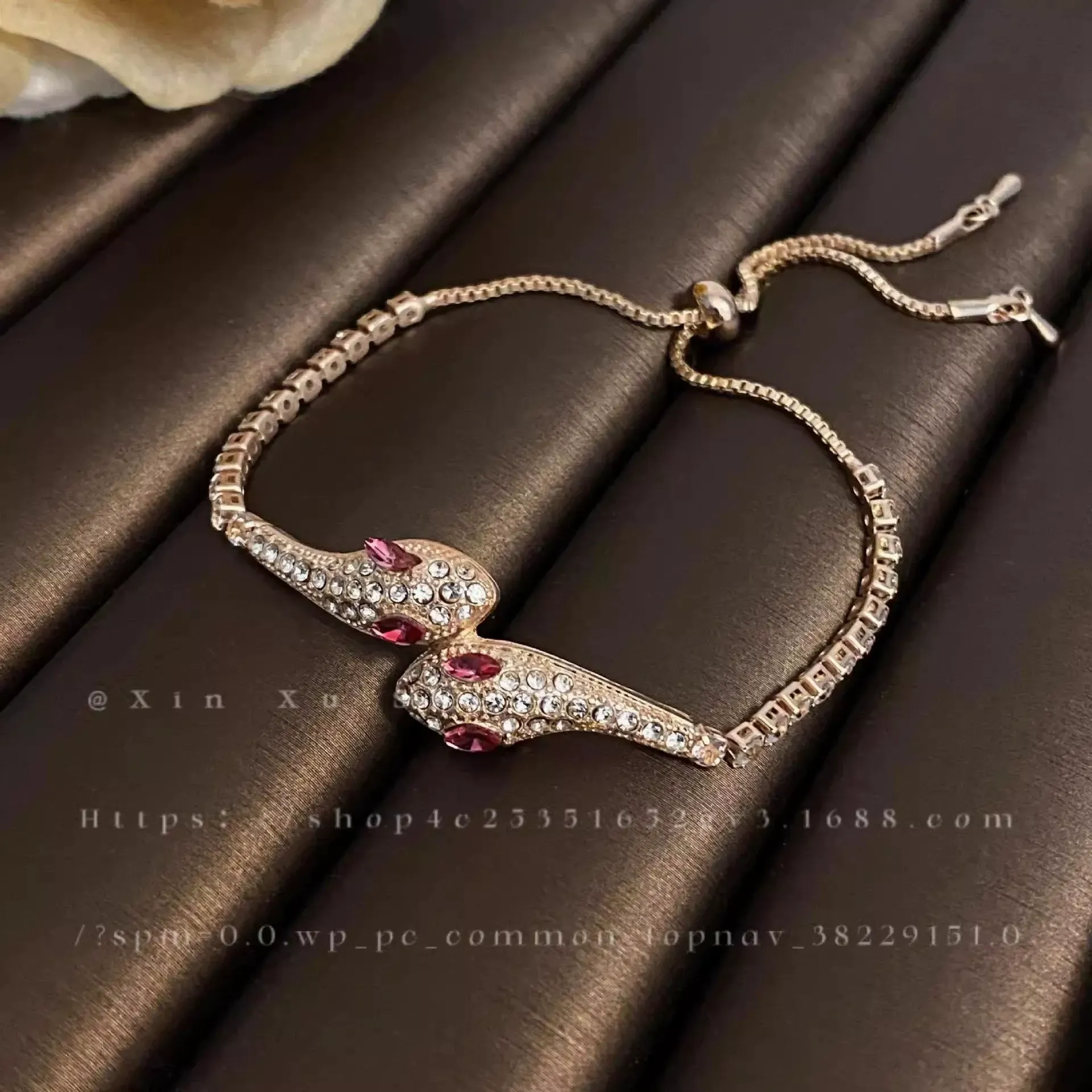 Rose gold diamond snake bracelet, adjustable length
