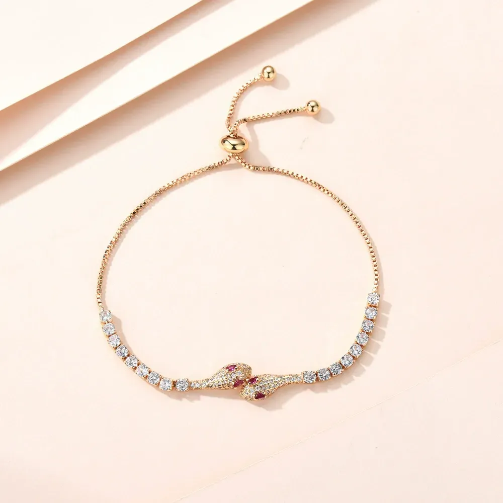 Rose gold diamond snake bracelet, adjustable length