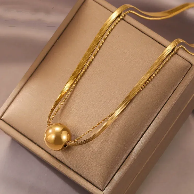 Lucky ball double-layer gold-plated necklace does not fade