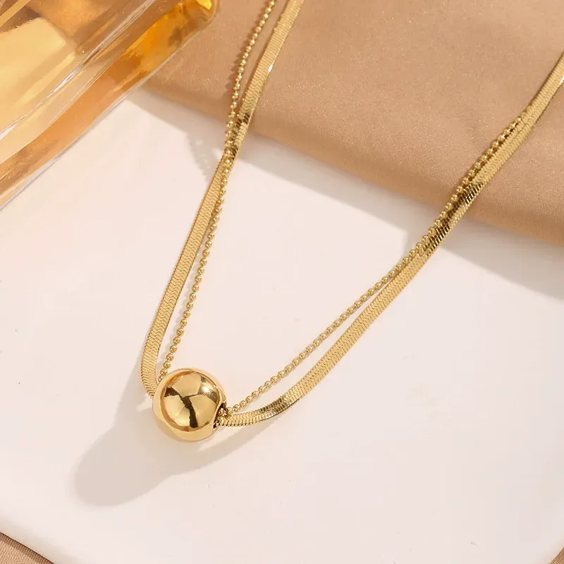 Lucky ball double-layer gold-plated necklace does not fade