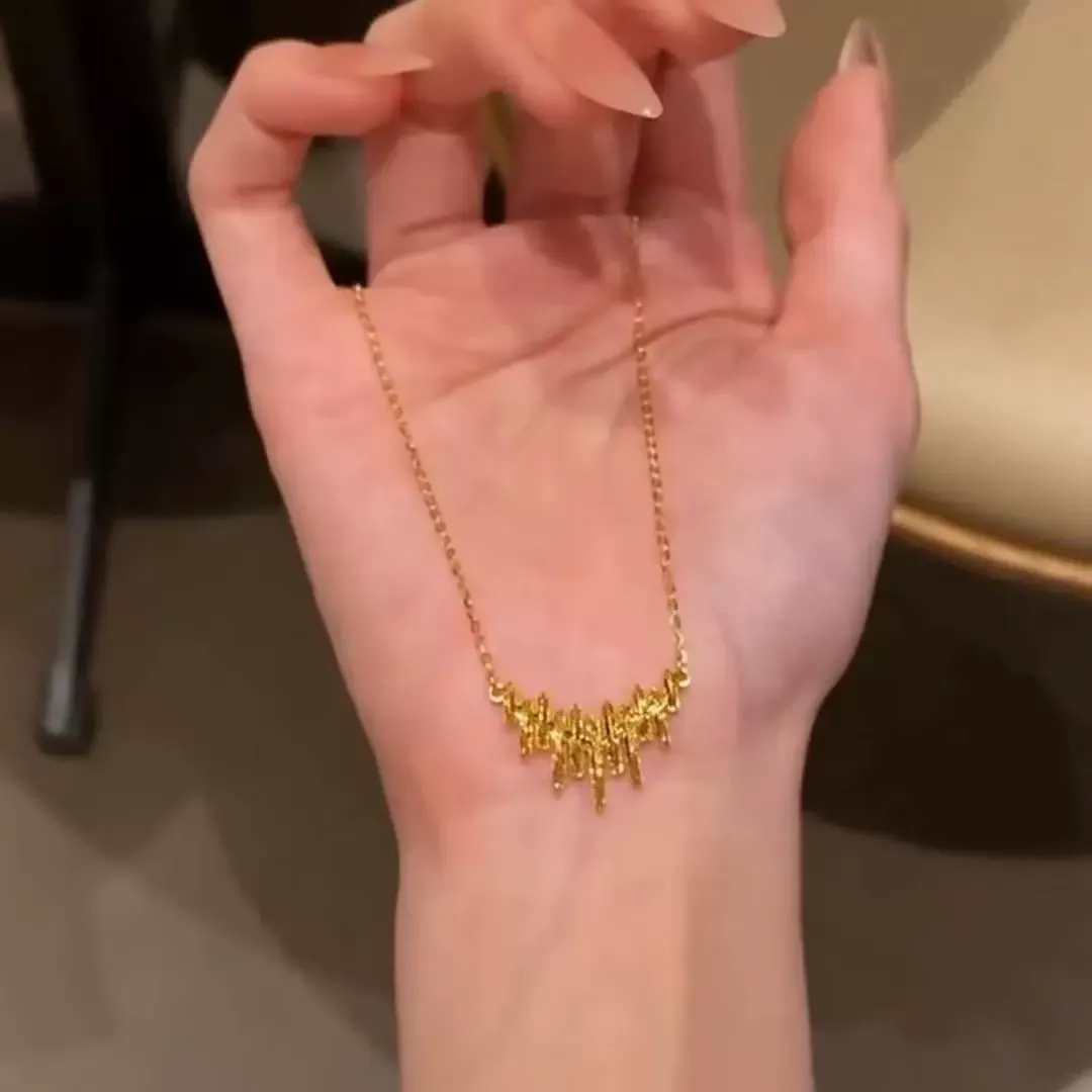 Super flash musical note necklace stainless steel gold-plated necklace