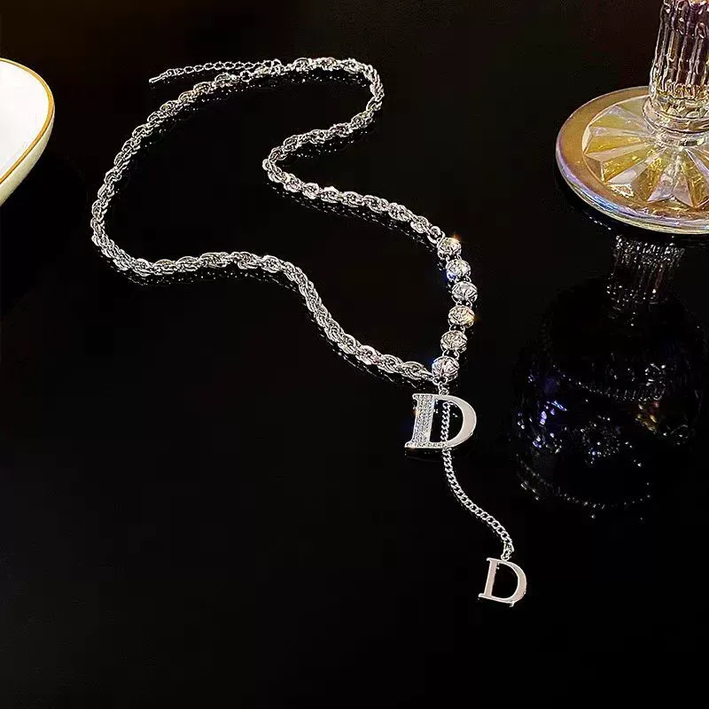Popular zircon D letter sweater chain