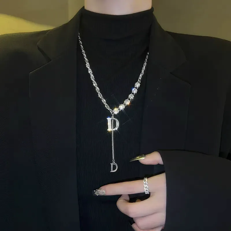 Popular zircon D letter sweater chain