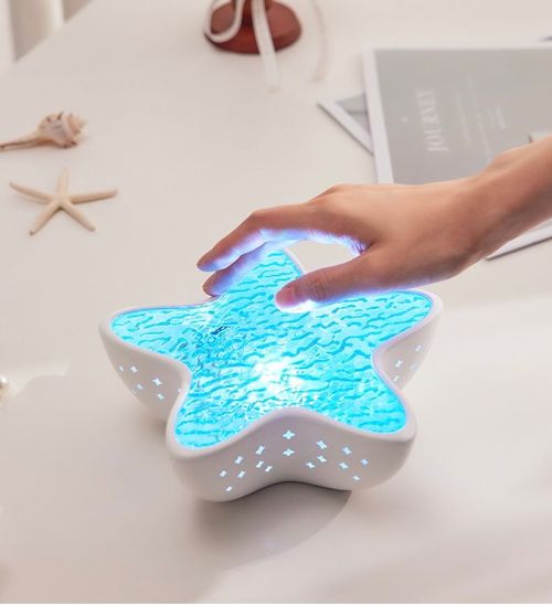 Starfish Projector Lamp Water Ripple Night Light Bedroom Ocean Blue Light Atmosphere Light Romantic Birthday Gift for Girlfriend