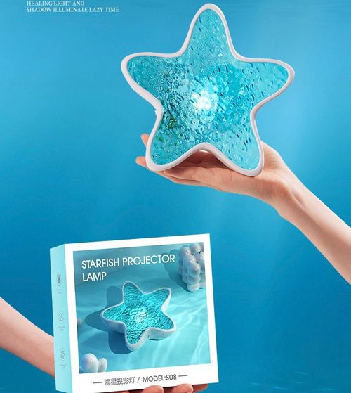 Starfish Projector Lamp Water Ripple Night Light Bedroom Ocean Blue Light Atmosphere Light Romantic Birthday Gift for Girlfriend