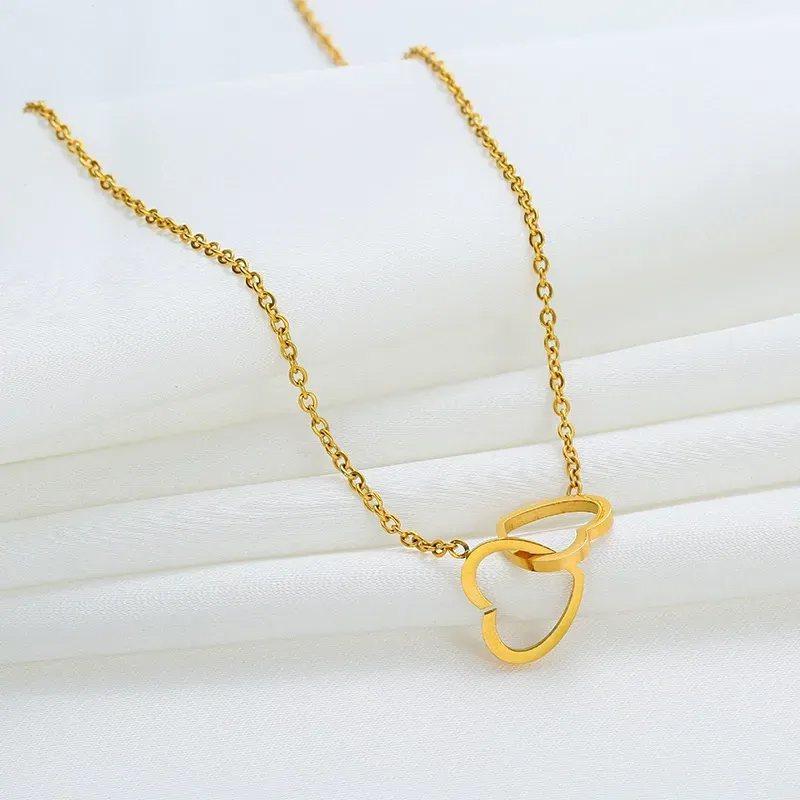 Double heart-shaped clavicle chain titanium steel elegant jewelry non-fading pendant