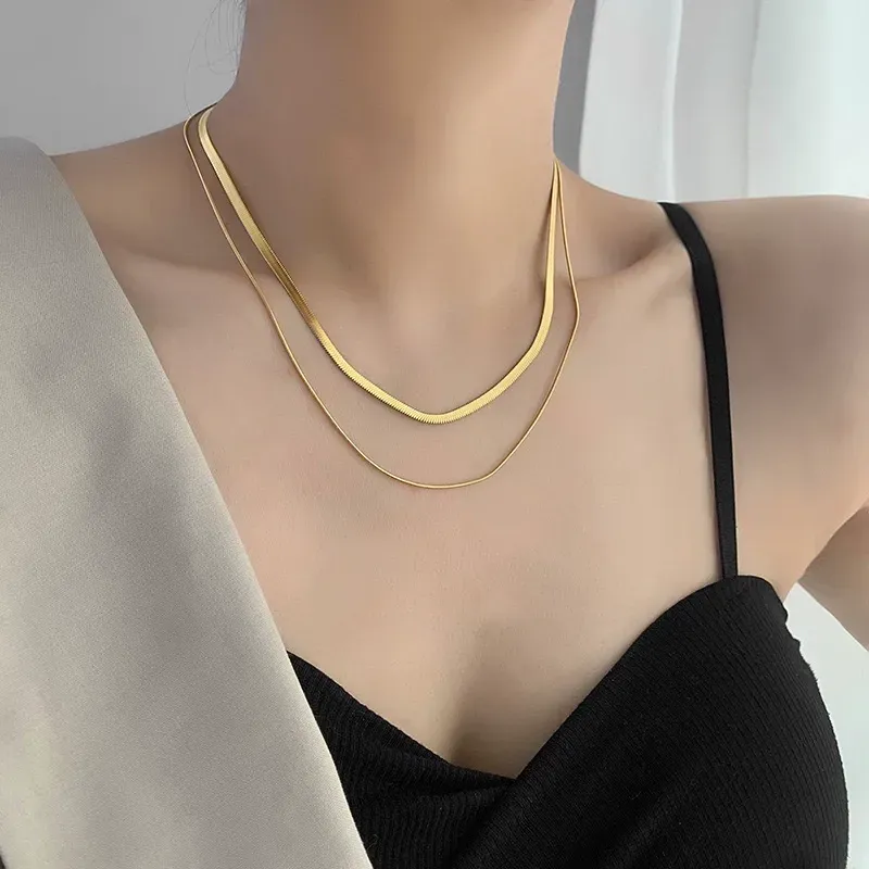 Stacked snake bone necklace for women, elegant clavicle necklace