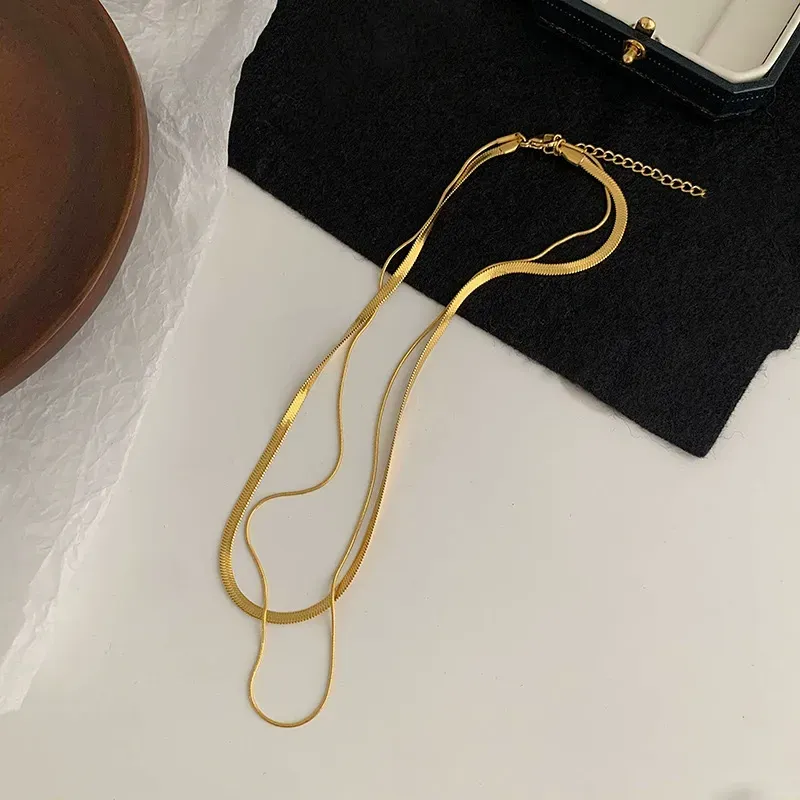 Stacked snake bone necklace for women, elegant clavicle necklace