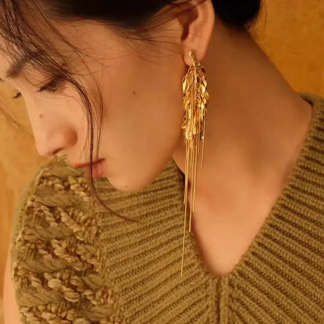 Wheat ear tassel long earrings Fashion asymmetrical earrings
