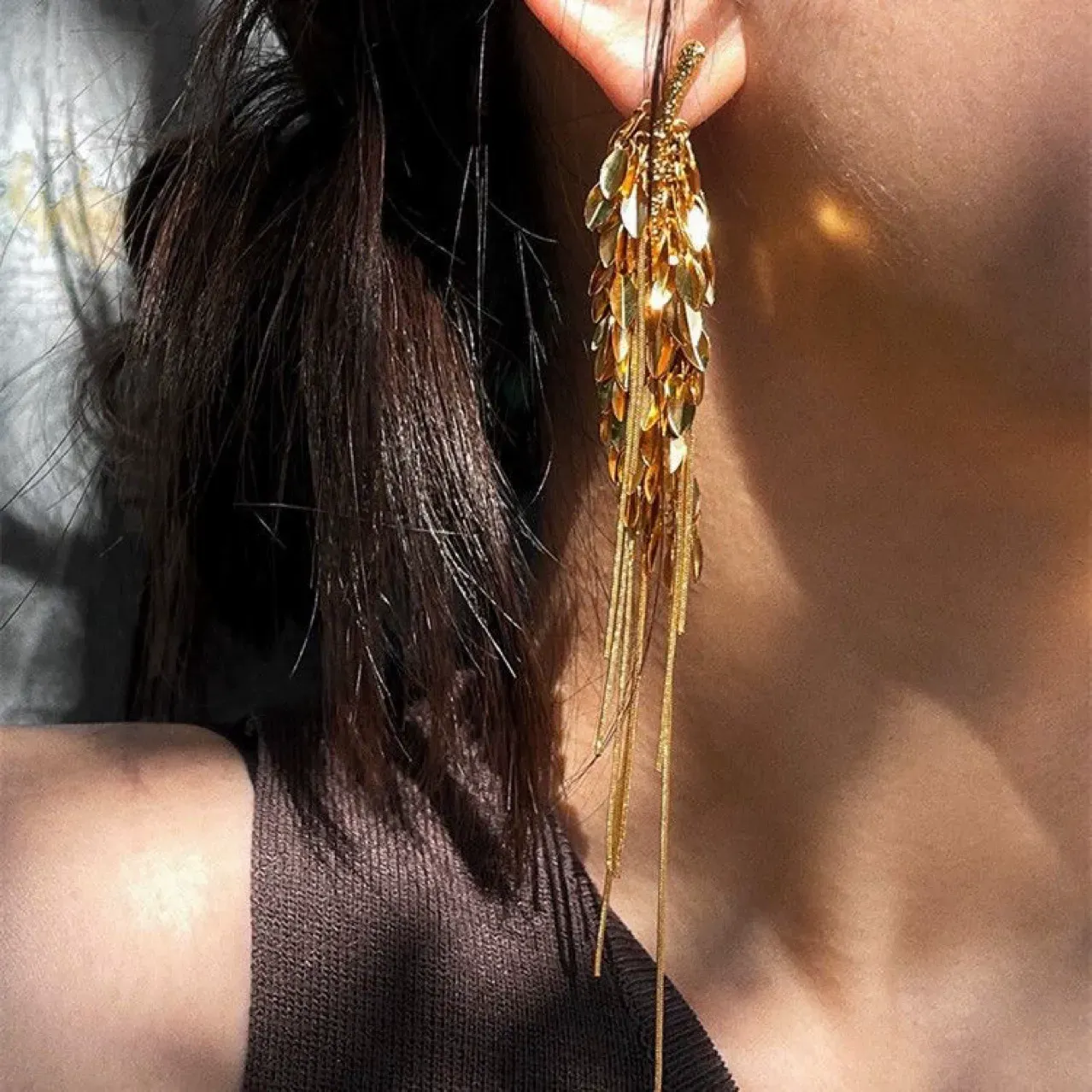 Wheat ear tassel long earrings Fashion asymmetrical earrings