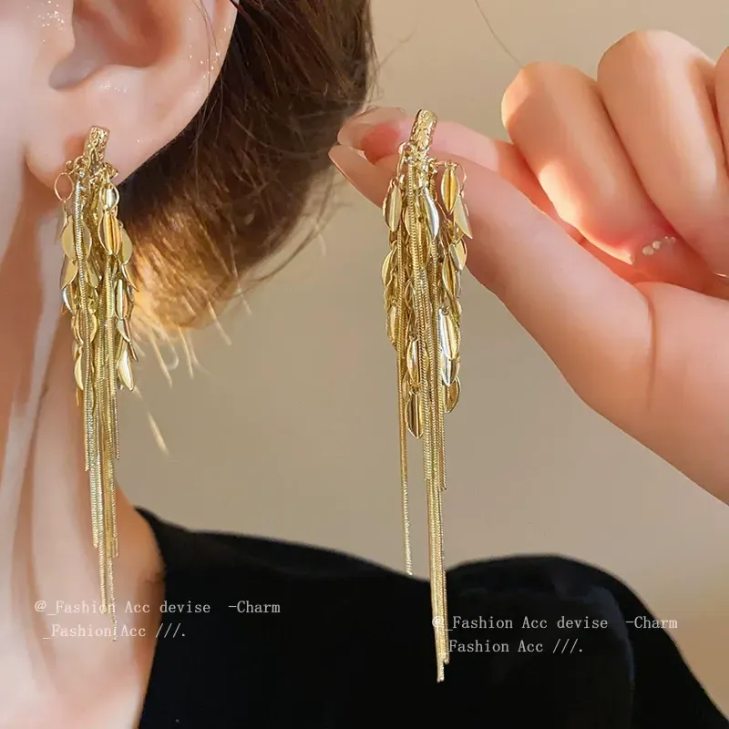 Wheat ear tassel long earrings Fashion asymmetrical earrings