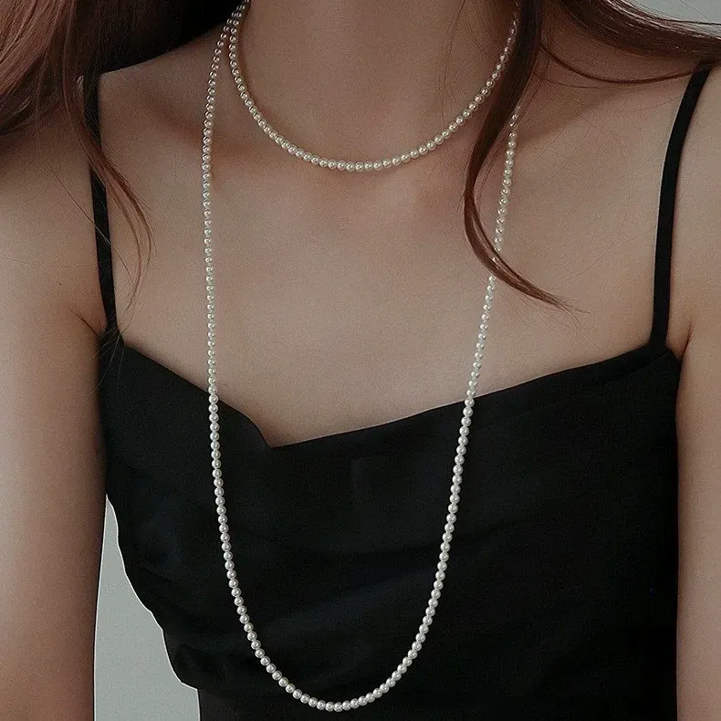 Luxury long pearl necklace Light luxury multi-layered pearl necklace