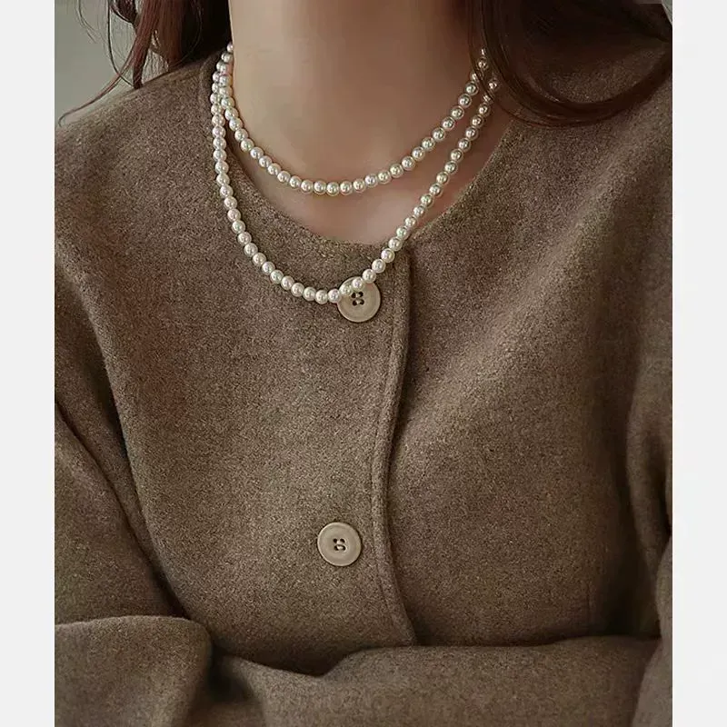 Luxury long pearl necklace Light luxury multi-layered pearl necklace