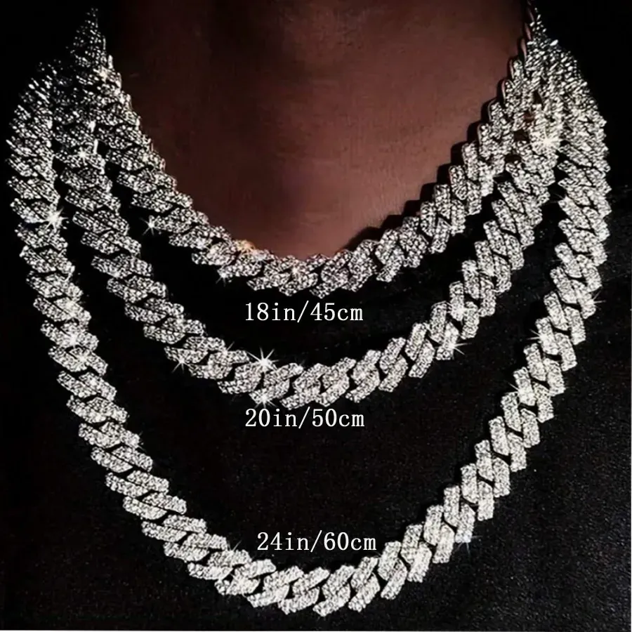 Alloy Cuban chain zircon necklace, high quality 14mm zircon necklace