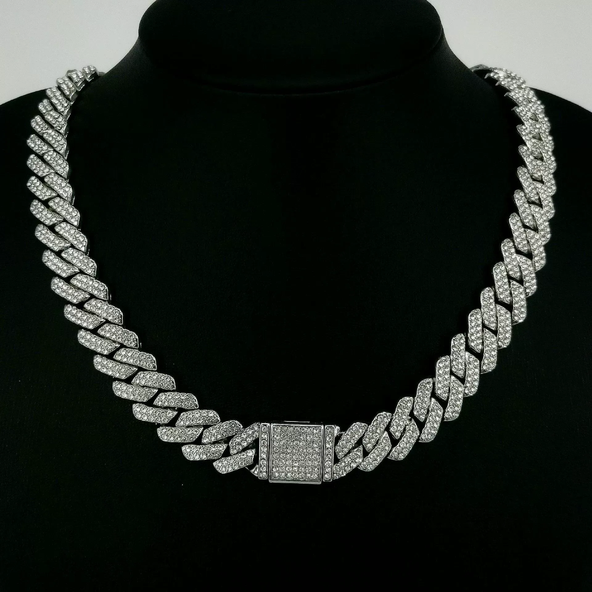Alloy Cuban chain zircon necklace, high quality 14mm zircon necklace