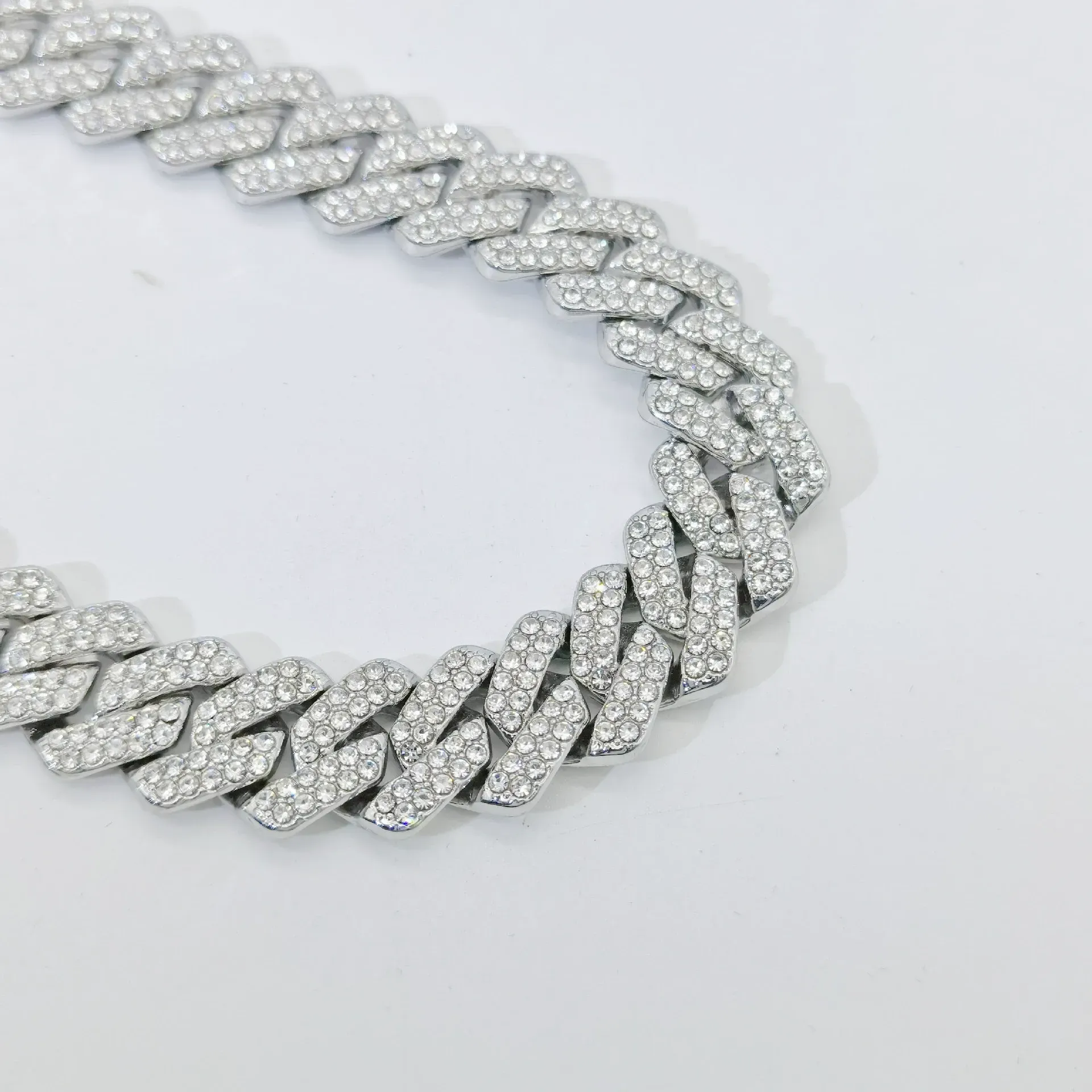 Alloy Cuban chain zircon necklace, high quality 14mm zircon necklace