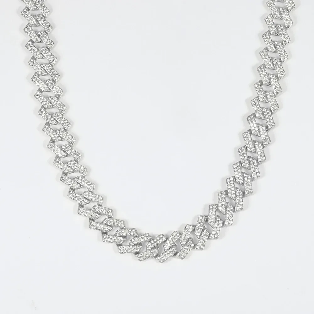 Alloy Cuban chain zircon necklace, high quality 14mm zircon necklace