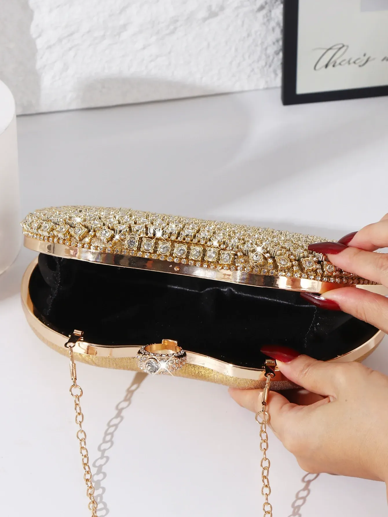 High-end dress clutch, diamond-studded evening handbag