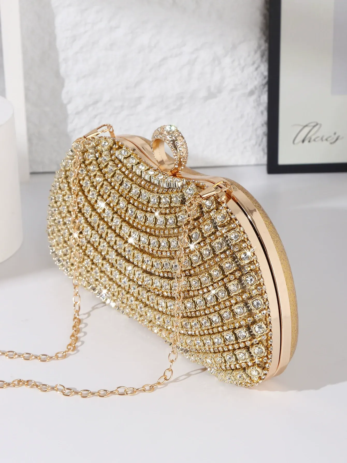 High-end dress clutch, diamond-studded evening handbag
