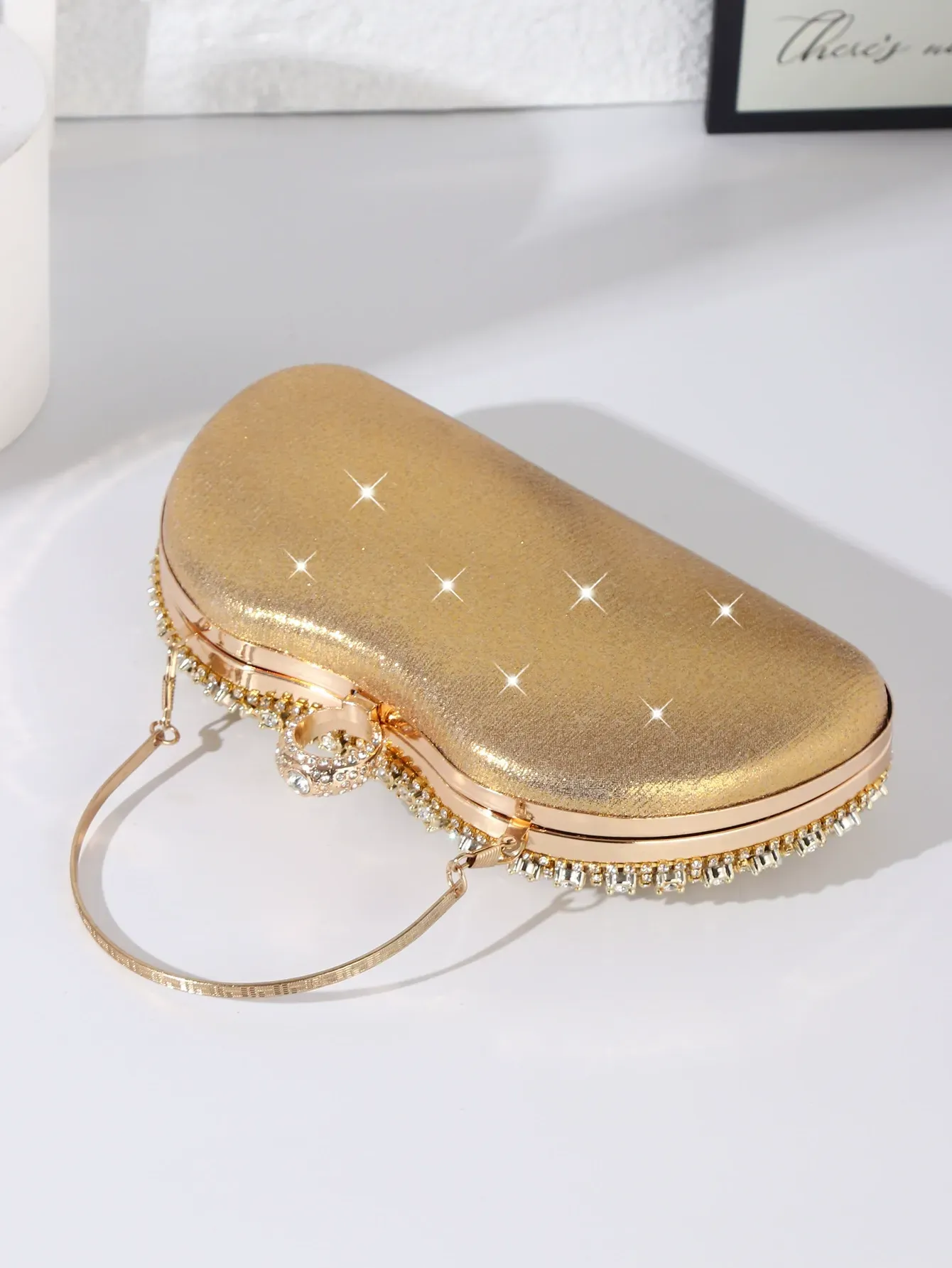 High-end dress clutch, diamond-studded evening handbag