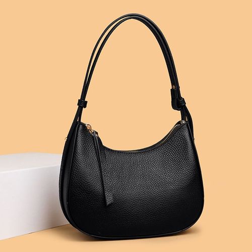 Top-grain cowhide baguette underarm bag, genuine leather handbag and shoulder bag for women