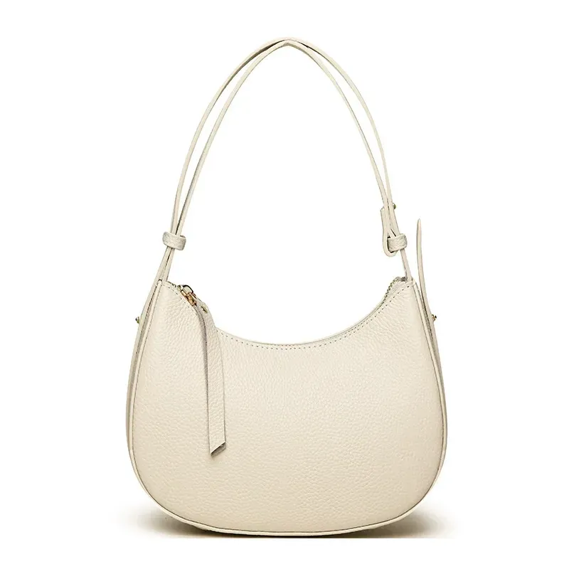 Top-grain cowhide baguette underarm bag, genuine leather handbag and shoulder bag for women