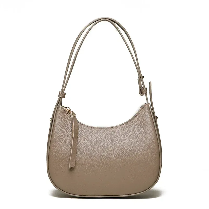 Top-grain cowhide baguette underarm bag, genuine leather handbag and shoulder bag for women