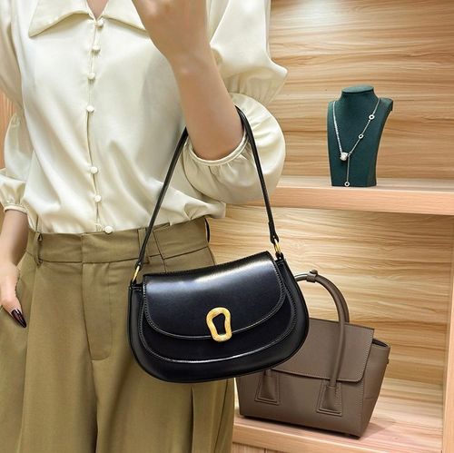 Genuine leather half-circle saddle bag, luxury crossbody bag, ladies' small handbag