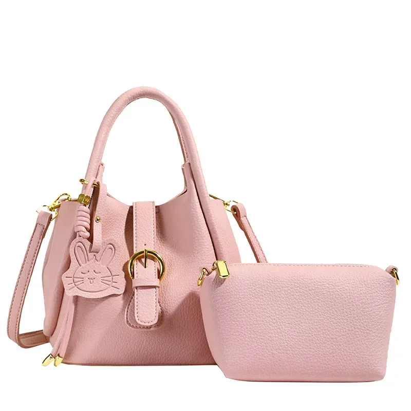 High-end trendy pink shoulder bag bucket bag crossbody bag