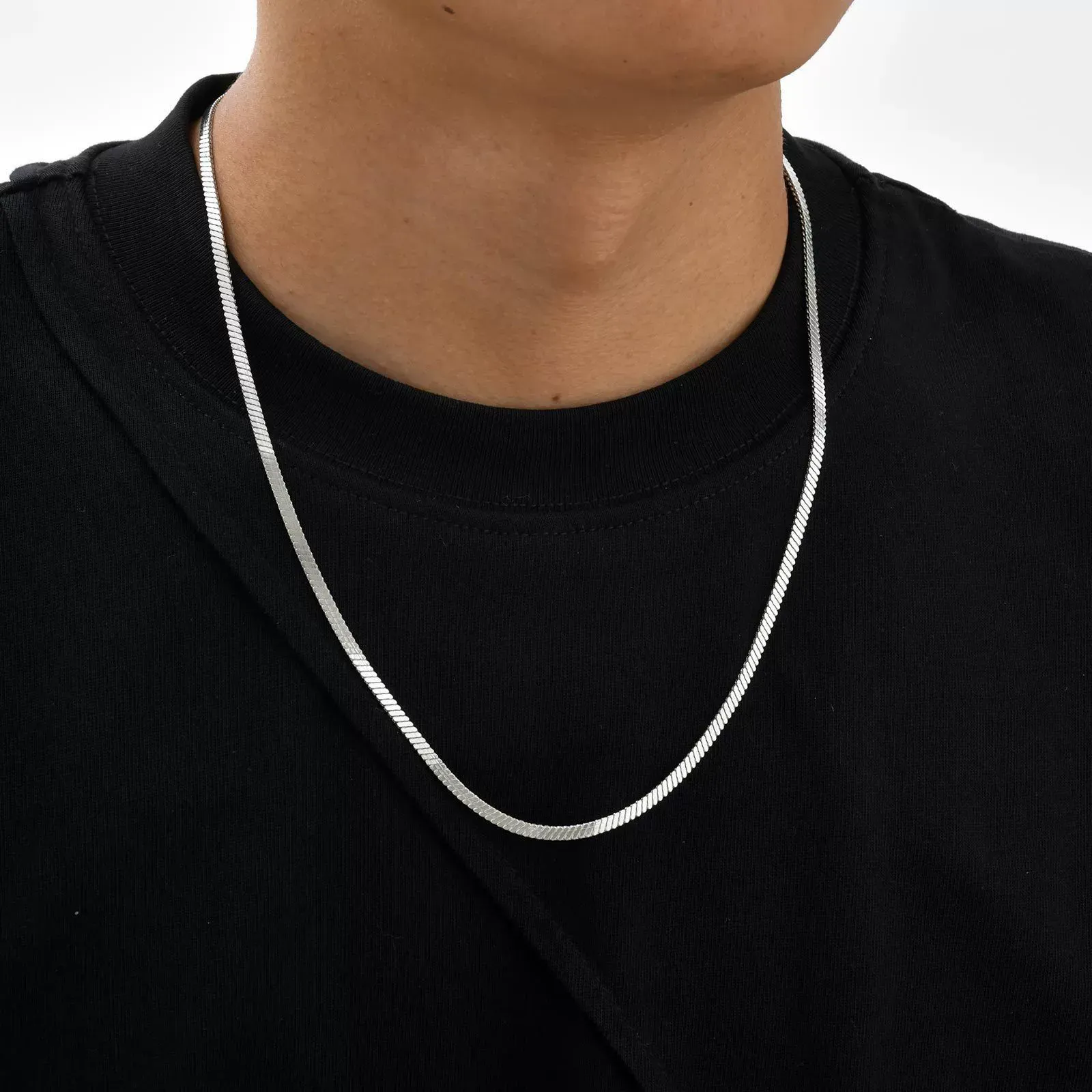 Men's trendy simple fashion necklace stainless steel double layer necklace