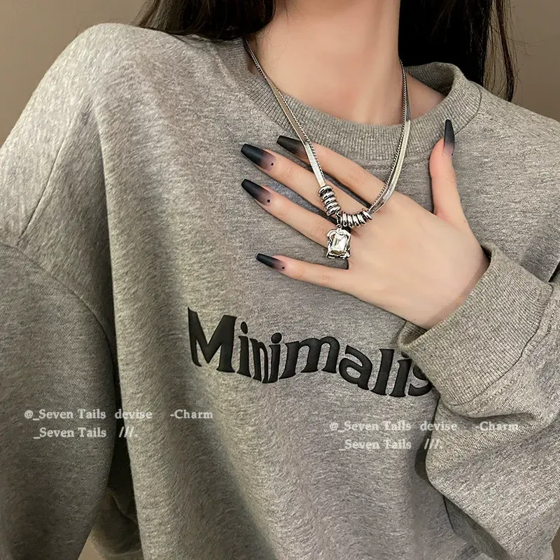 Hip-hop style titanium steel zircon double-layer sweatshirt necklace