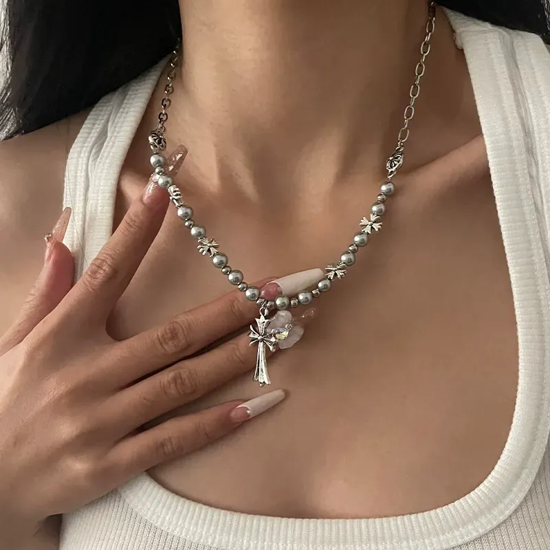 Vintage Cross Pearl Necklace Personalized Accessory Necklace