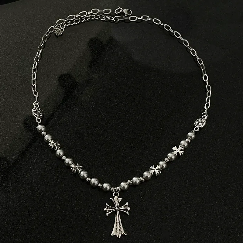 Vintage Cross Pearl Necklace Personalized Accessory Necklace