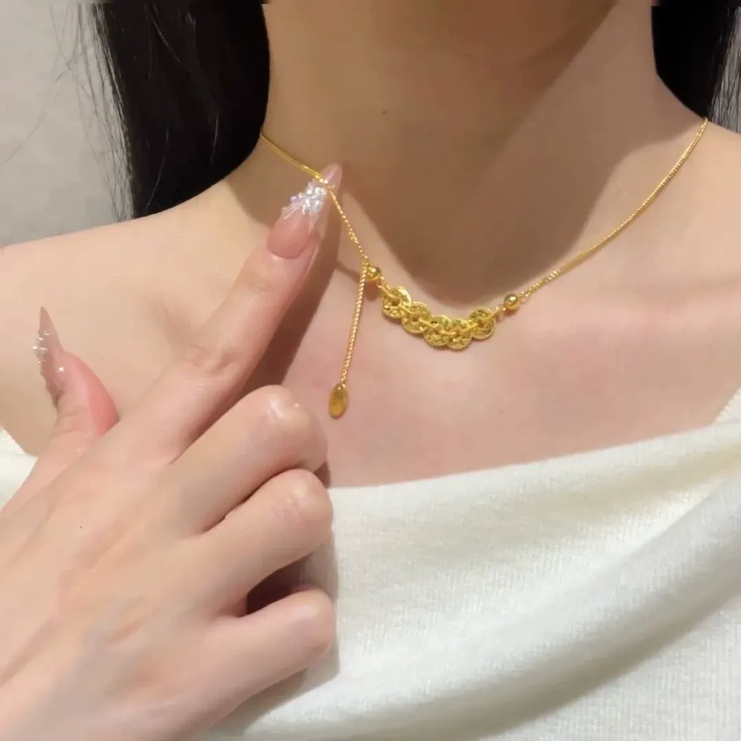 Gold-plated Five Emperors Coin Necklace, a new 2025 design.