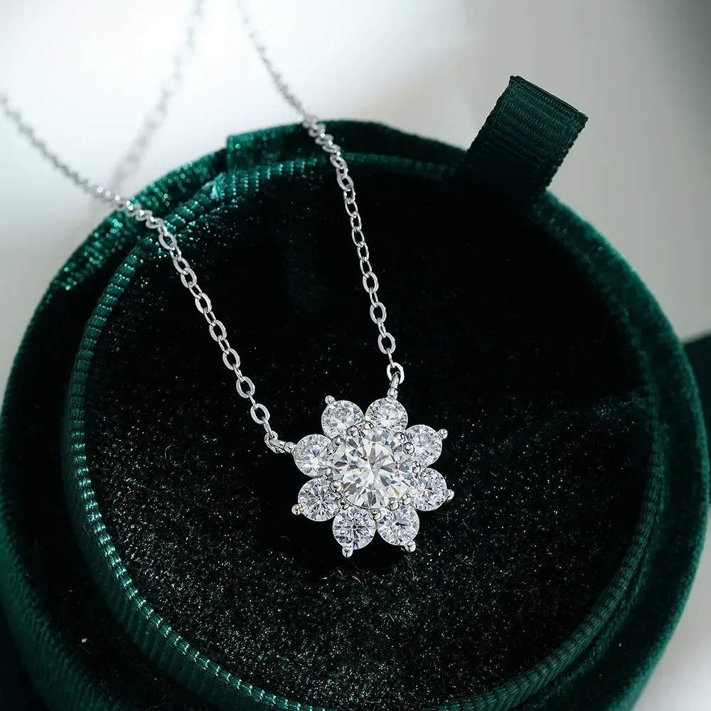 Moissanite necklace for women, classic sunflower and snowflake necklace