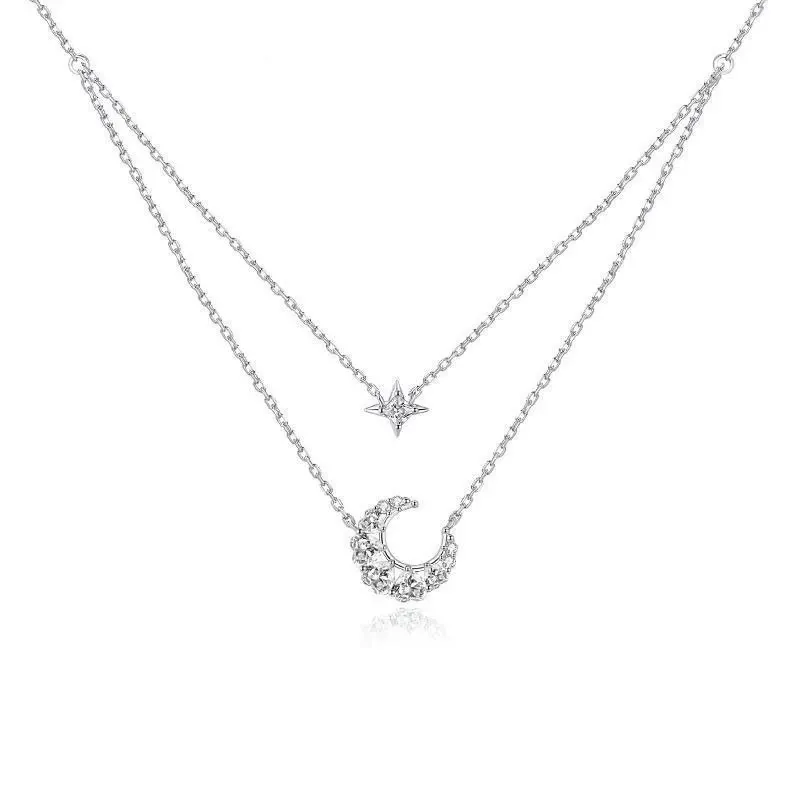 Double-layered star and moon necklace for women, a unique design, a gift for your girlfriend.