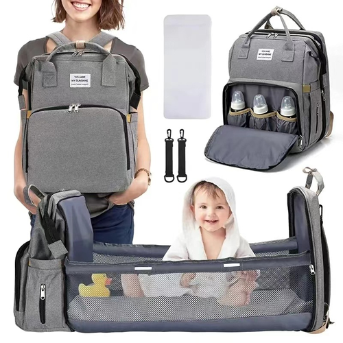 Portable folding mosquito net crib diaper bag, multi-functional, lightweight, large-capacity casual backpack for outings and babies.