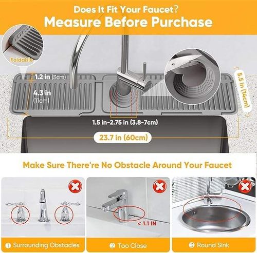 Hot Selling Silicone Sink Faucet Mat 5° Slope Suitable for Kitchen Dry Drain Mat Splash-proof Silicone Faucet Mat