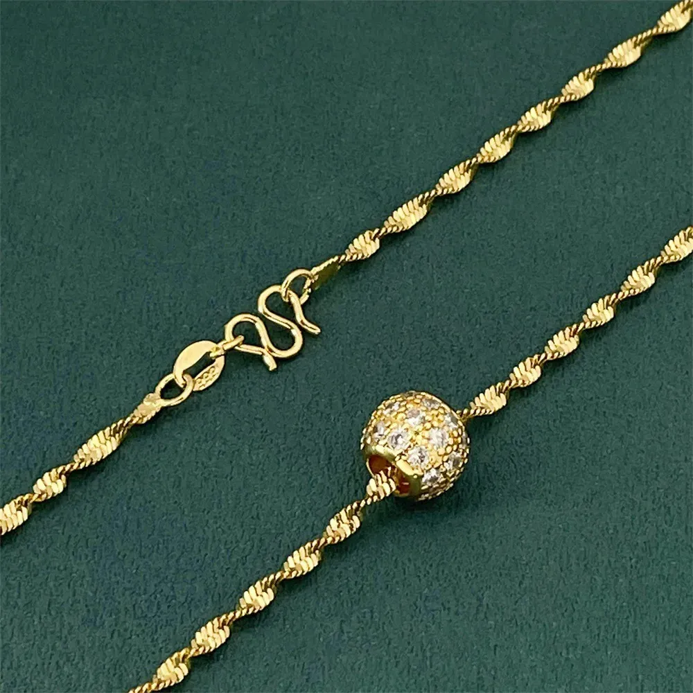 24K gold-plated necklace, copper base with vacuum plating, women's lucky bead necklace.