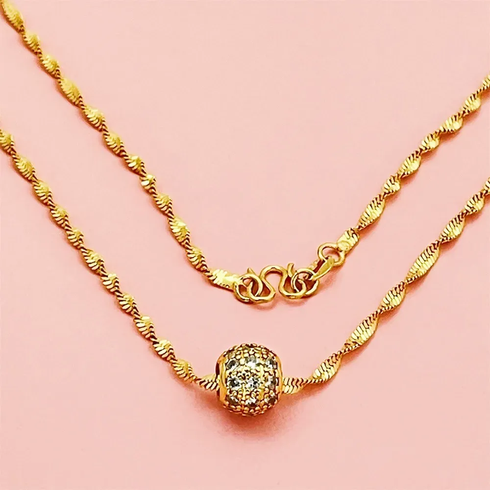 24K gold-plated necklace, copper base with vacuum plating, women's lucky bead necklace.
