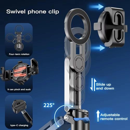 Portable Mini Magnetic Selfie Stick with Remote Control Extendable Handheld Cell Phone Tripod Stand for Video Vlog Recording