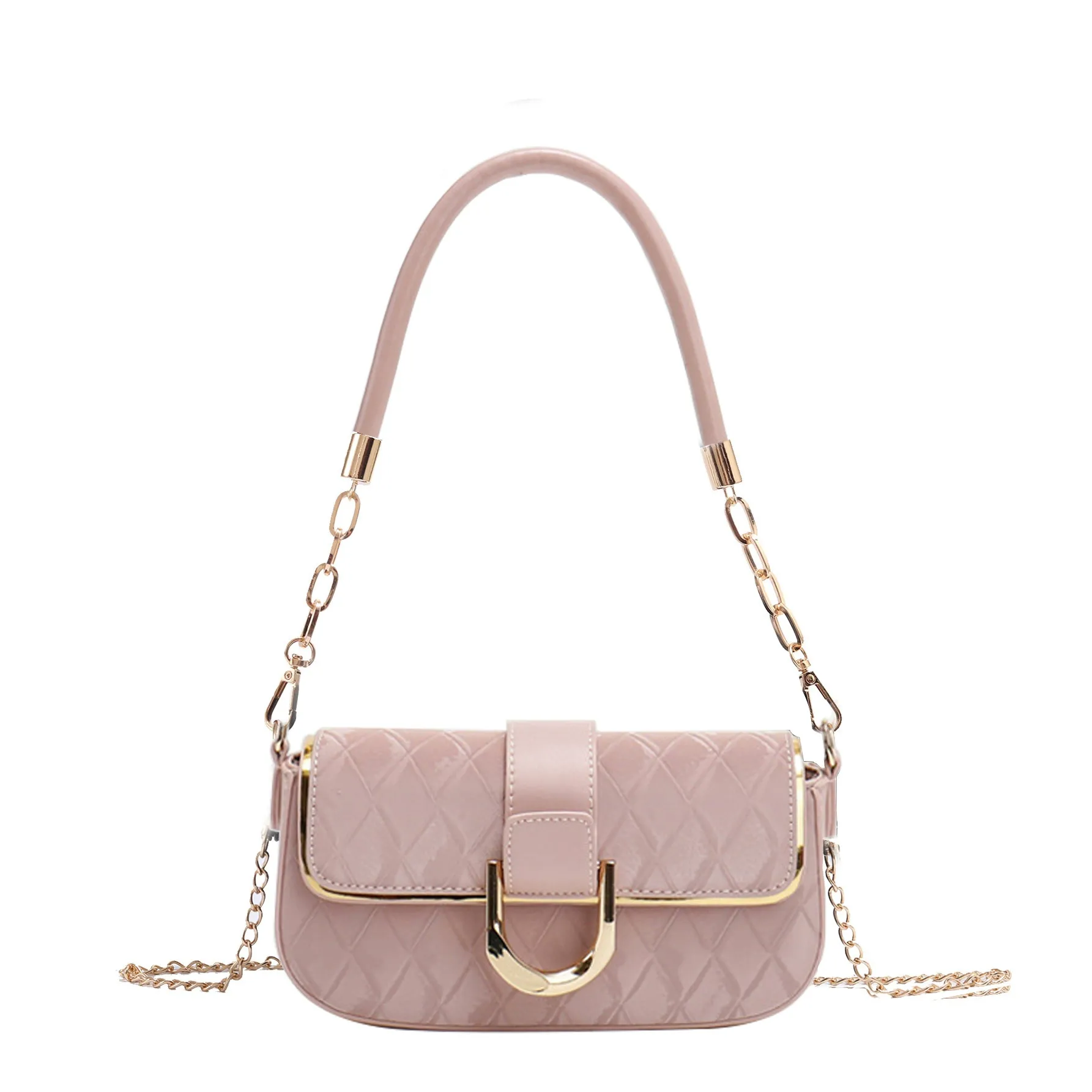 Stylish pink small square bag, elegant chain underarm bag