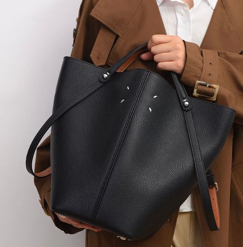 High-end large-capacity portable bucket bag, new fashion lychee pattern bag for women