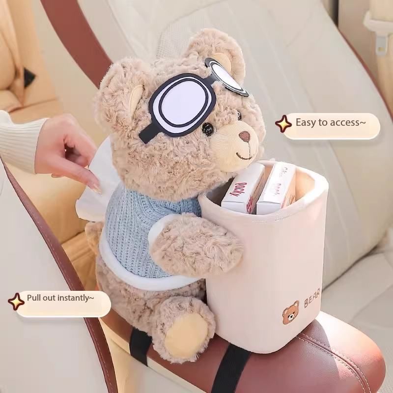 2-in-1 Car Tissue Box & Trash Can: Armrest Organizer