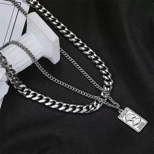 Vintage titanium steel pendant Cuban chain, double-layer hip-hop necklace