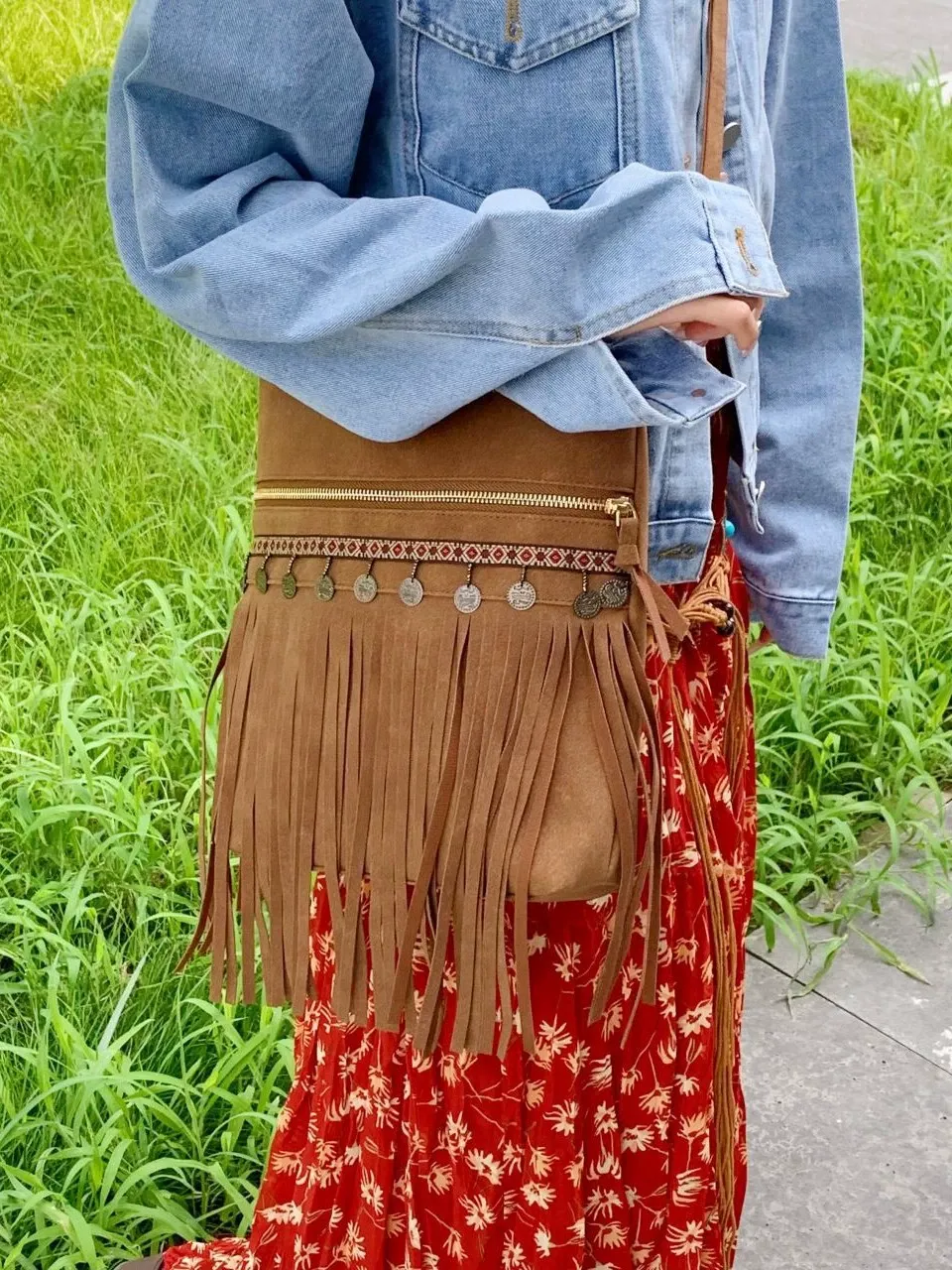 Retro new fashion tassel bag ethnic style bag women's shoulder crossbody bag mobile phone bag