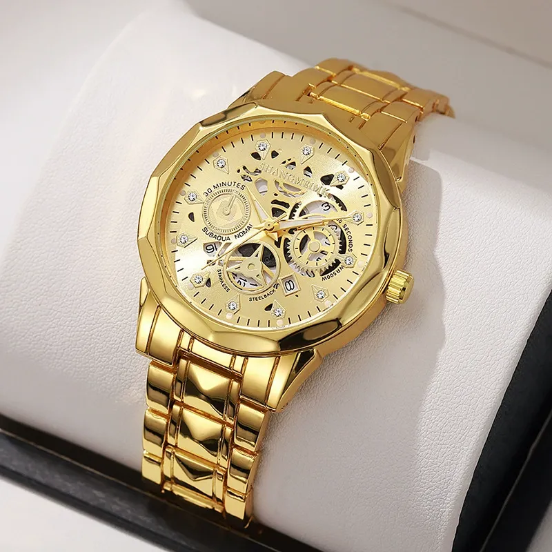 Fashionable waterproof luminous business automatic quartz embossed hollow men's watch